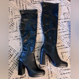 Steve Madden Magnifico OTK platform side zip pull-on faux leather boot